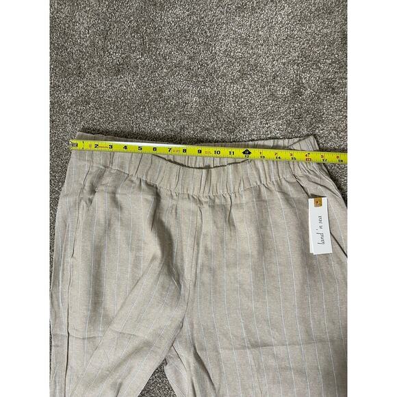 NWT Land'n Sea Linen Coastal Beachy Elastic Waist Pocket Striped Capri Cream L - Picture 10 of 10